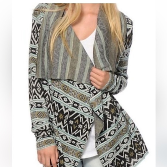 Billabong Show Me Waves Tribal Cardigan Waterfall Knit Cotton Blend op… - Picture 1 of 9